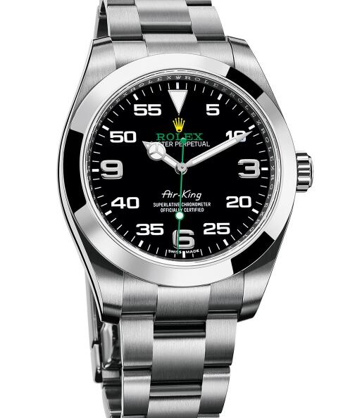 The green second hand is contrasted to the black dial.